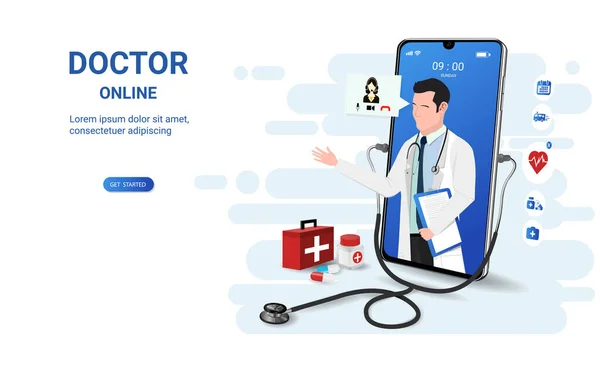 Depositphotos 576530082 stock illustration doctor online smartphone app male